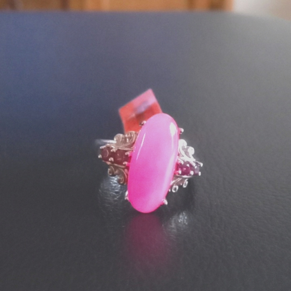 BURMESE PINK JADE, ORISSA RHODOLITE GARNET RING - Picture 3 of 7